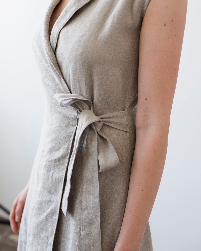 Wrap maxi dress SERENA, Linen wrap dress, Sleeveless linen dress image 6