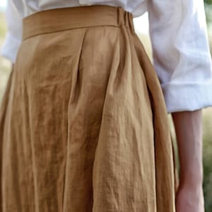 Linen skirt FLORENCE, Maxi linen skirt, Mustard linen skirt, Linen skirt with pockets, Linen maxi skirt, Ruffled back skirt image 6