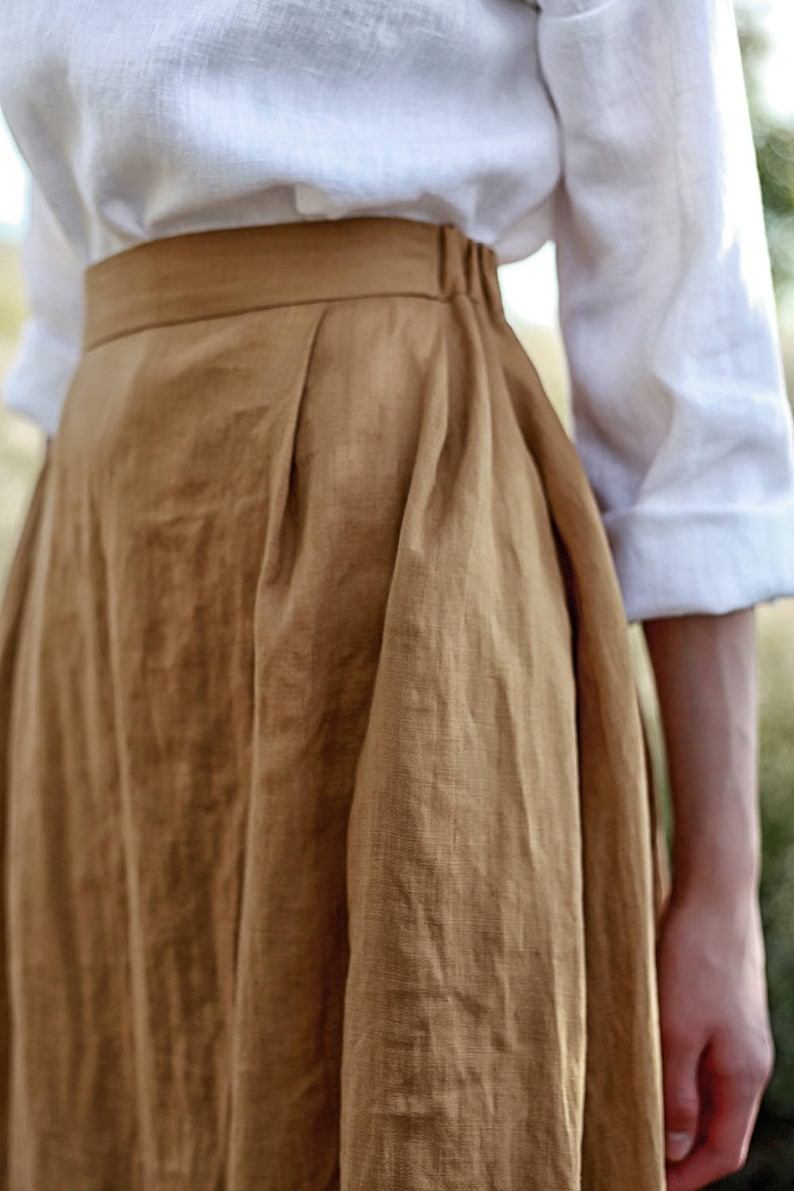 Linen skirt FLORENCE, Maxi linen skirt, Mustard linen skirt, Linen skirt with pockets, Linen maxi skirt, Ruffled back skirt image 6