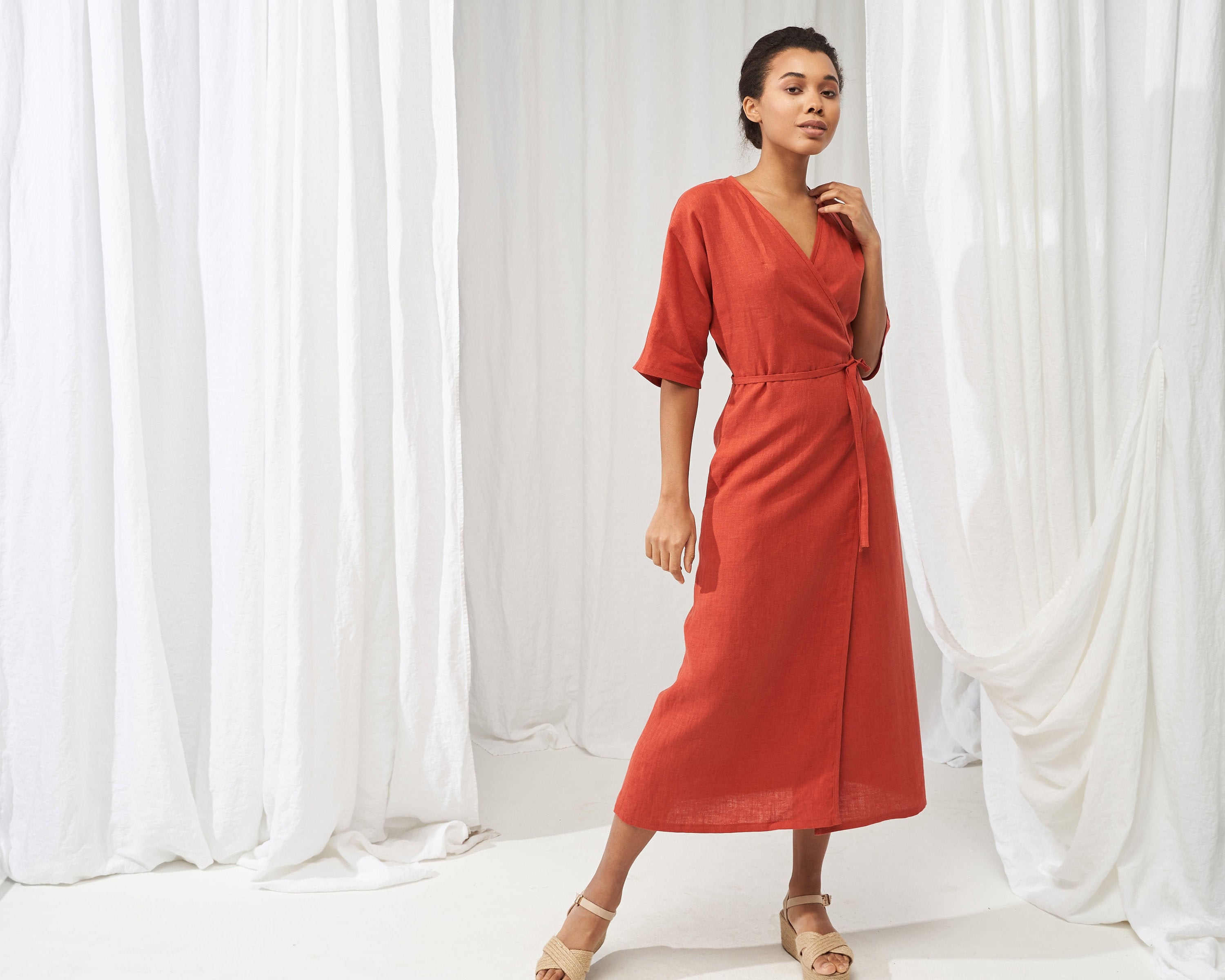 Long Linen Dress Linen Wrap Dress ...