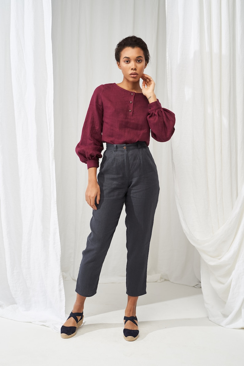 High waisted linen Pants GINGER, Tapered linen pants, Linen pants for woman, Softened linen pants, Slim ankle linen pants, Linen trousers Charcoal