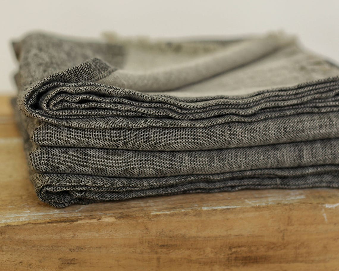 Black Softened Linen Throw Linen Throw Blanket Grey Throw Etsy