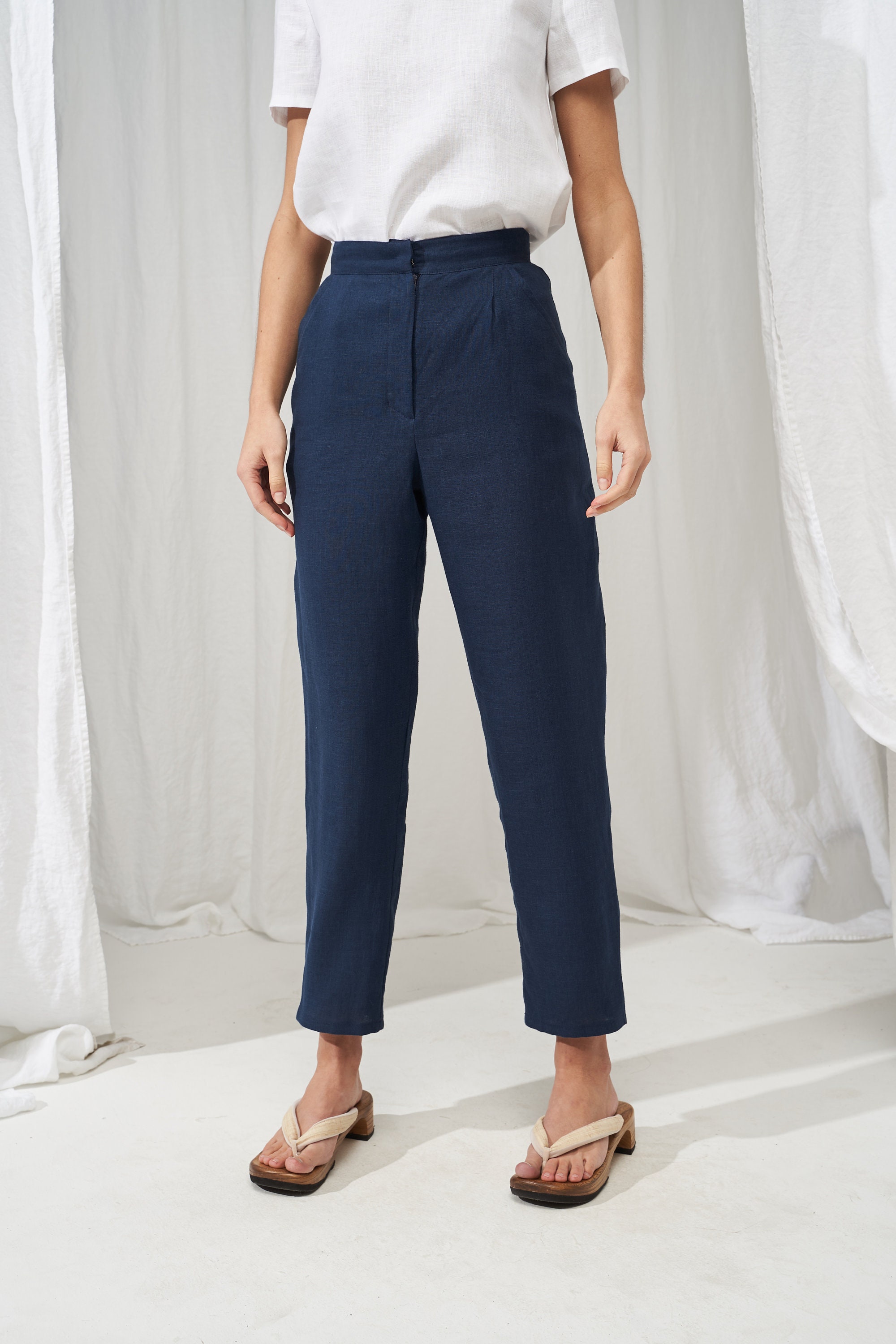 High Waisted Linen Pants DELANEY Tapered Linen Pants Linen - Etsy