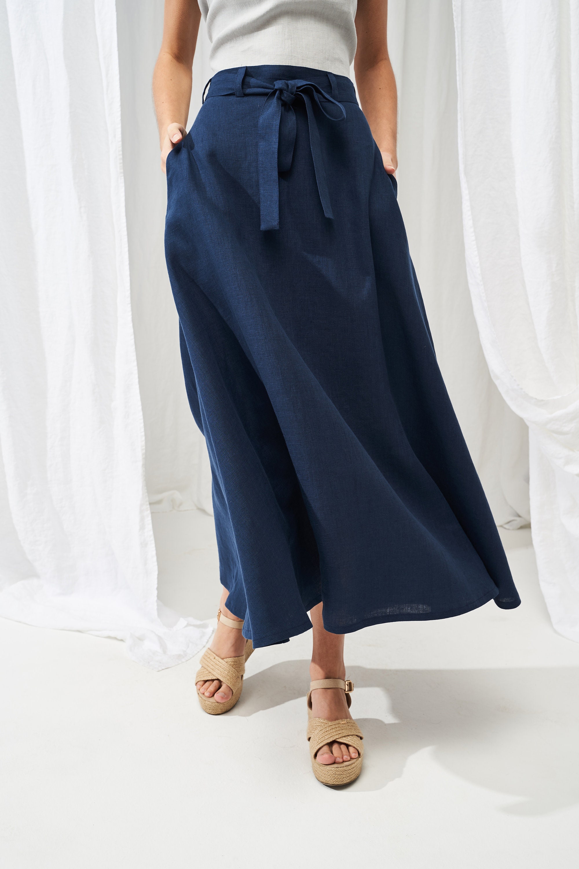 Long Linen Skirt ALESSIA Maxi Linen Skirt With Belt High - Etsy