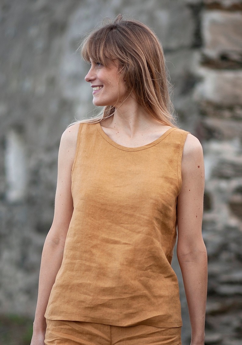 Mustard linen top LEIGH, Linen tank top, Tank tops for woman, Linen sleeveless top, Linen clothing image 1