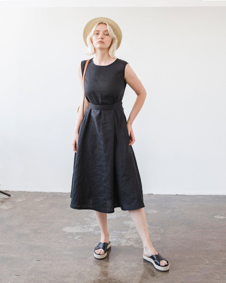 Linen A line dress CHLOE Long linen dress Black linen dress Etsy