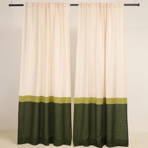 Set of 2 linen color block curtain panels, Multifunctional heading curtains, Semi-sheer linen curtains,  3 color drapes, Rod pocket curtains