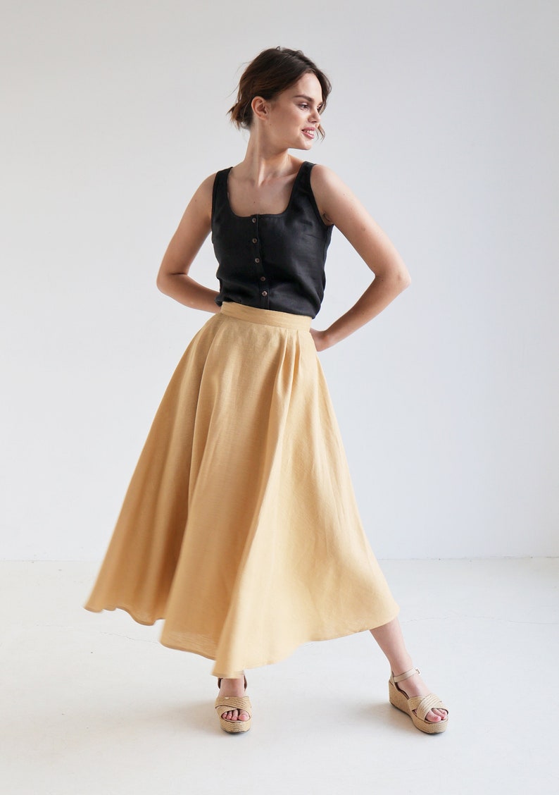 Half circle linen skirt EMILIA, Ankle length skirt for woman, Pleated linen skirt, Long flowy skirt, Folded summer skirt image 4