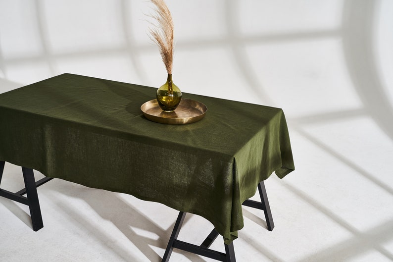 Linen tablecloth with mitered corners, Softened linen table cover, Rectangular, Square tablecloth, Linen tablecloth in various colors, size image 2
