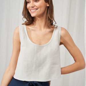 Linen crop top STELLA, Linen tank top, Linen sleeveless top, Natural linen top, Scoop neck crop top for woman, Linen casual top Light Gray