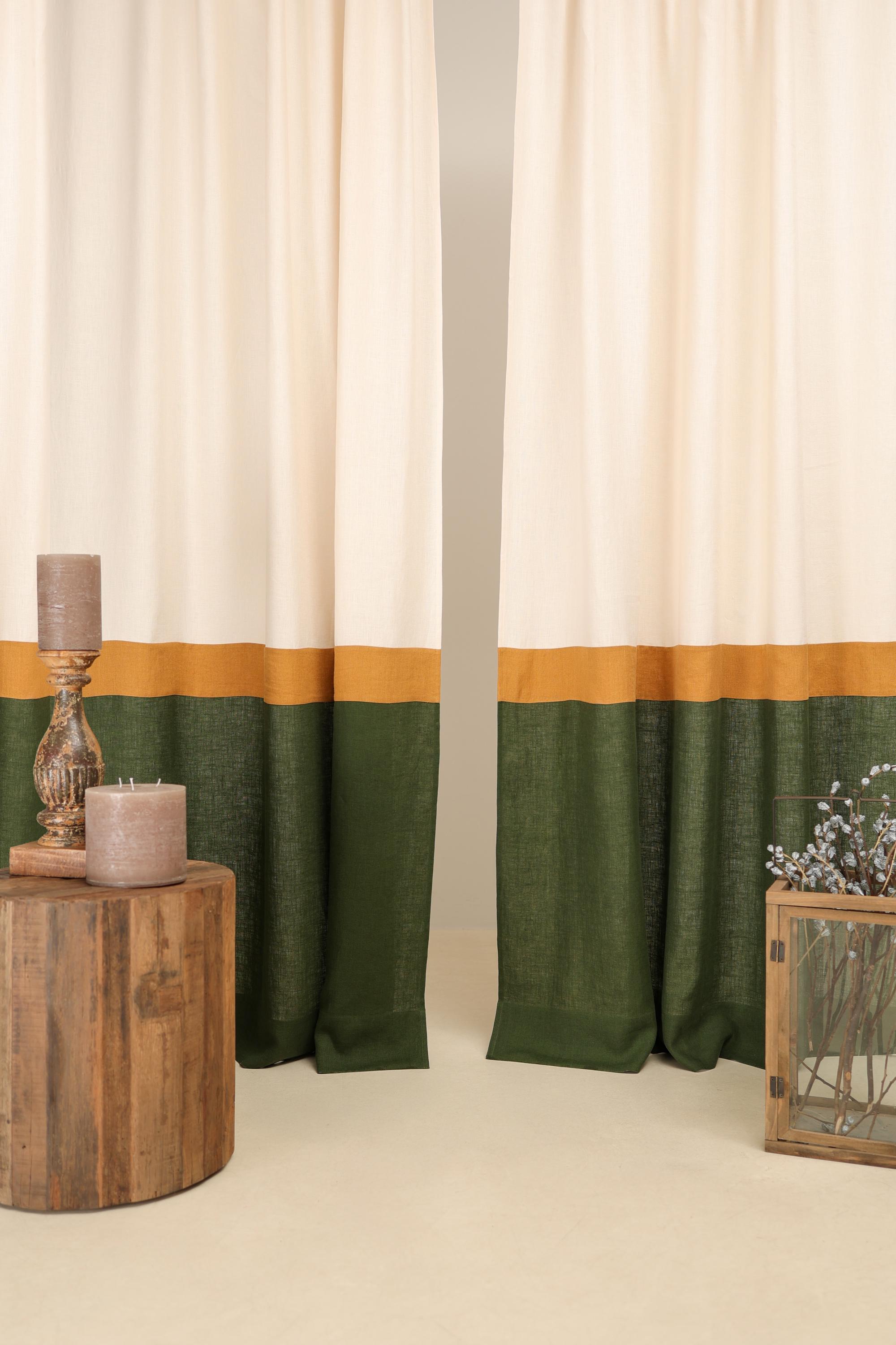 Linen Color Block Curtain Panels: Semi-sheer 3-color Drapes (set of 2 ...
