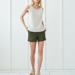 Linen shorts TORI, Linen shorts for woman, High waisted linen shorts, Short shorts woman, Linen beach shorts image 3