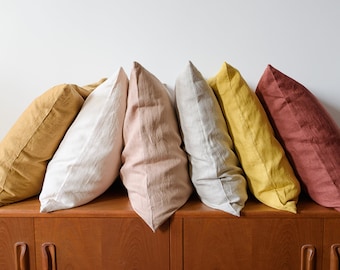 Softened linen pillow cover,  Linen pillow cases available in 27 colors , Linen throw pillow, Natural pillow case, Handmade pillow cover