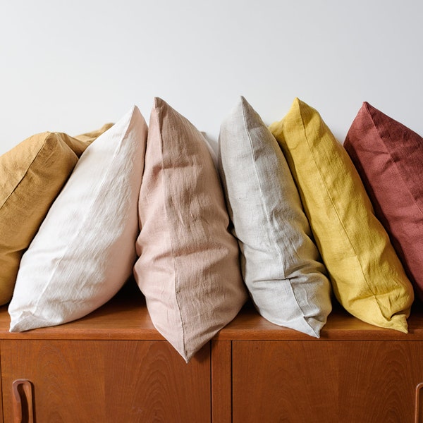 Funda de almohada de lino suavizado, Fundas de almohada de lino disponibles en 27 colores, Cojín de lino, Funda de almohada natural, Funda de almohada hecha a mano