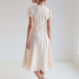 Deep V Neck Linen Dress SICILY, Cup Sleeve Linen Dress, Tailored Dress ...