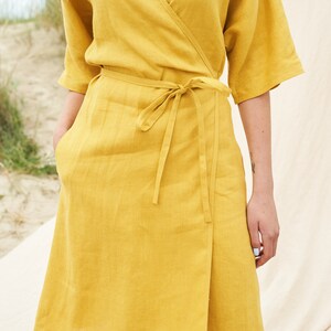 Linen wrap dress NOELLE, Linen dress in available in 27 colors, Linen kimono sleeve dress, Linen wrap dress, Short sleeve knee length dress image 5