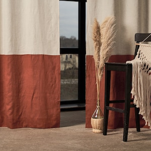 Linen Curtain Panels (Set of 2): Color Block Tab Top Curtains