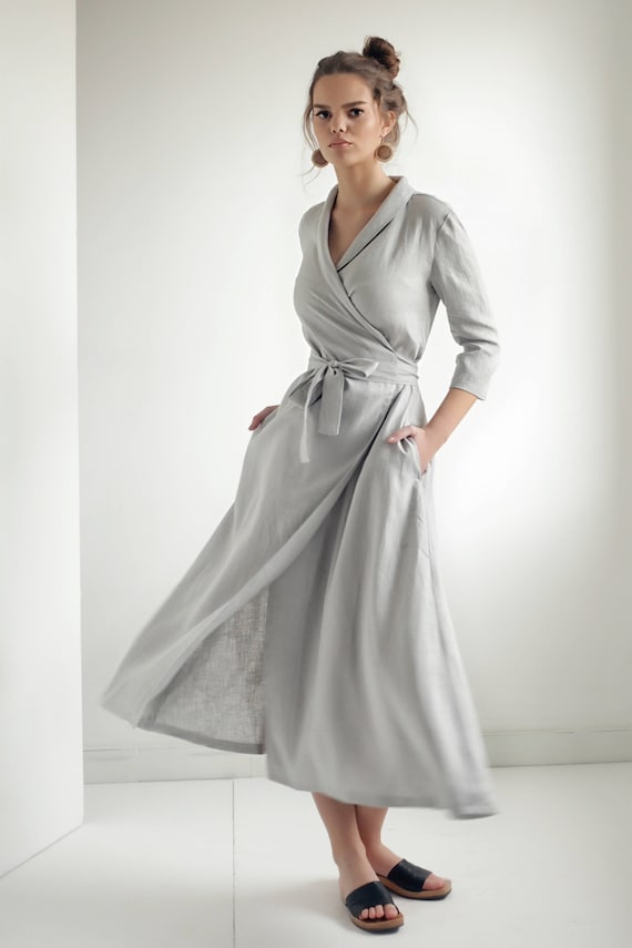 Linen Wrap Dress MARLENA Linen Dress ...