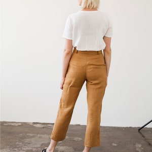 Linen pants with belt DAKOTA, Linen pants for woman, Laundered linen pants, Natural handmade linen trousers, Linen cigarette pant image 5