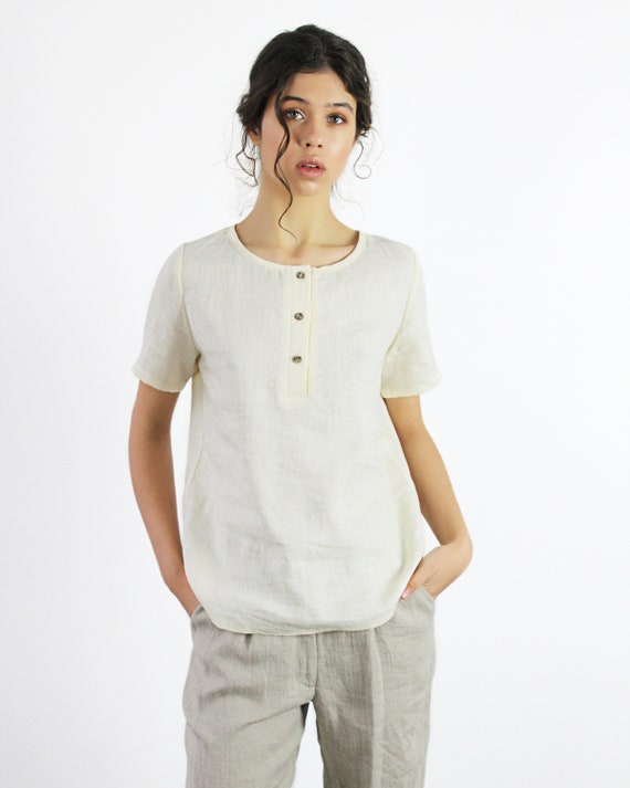 nina button linen dress