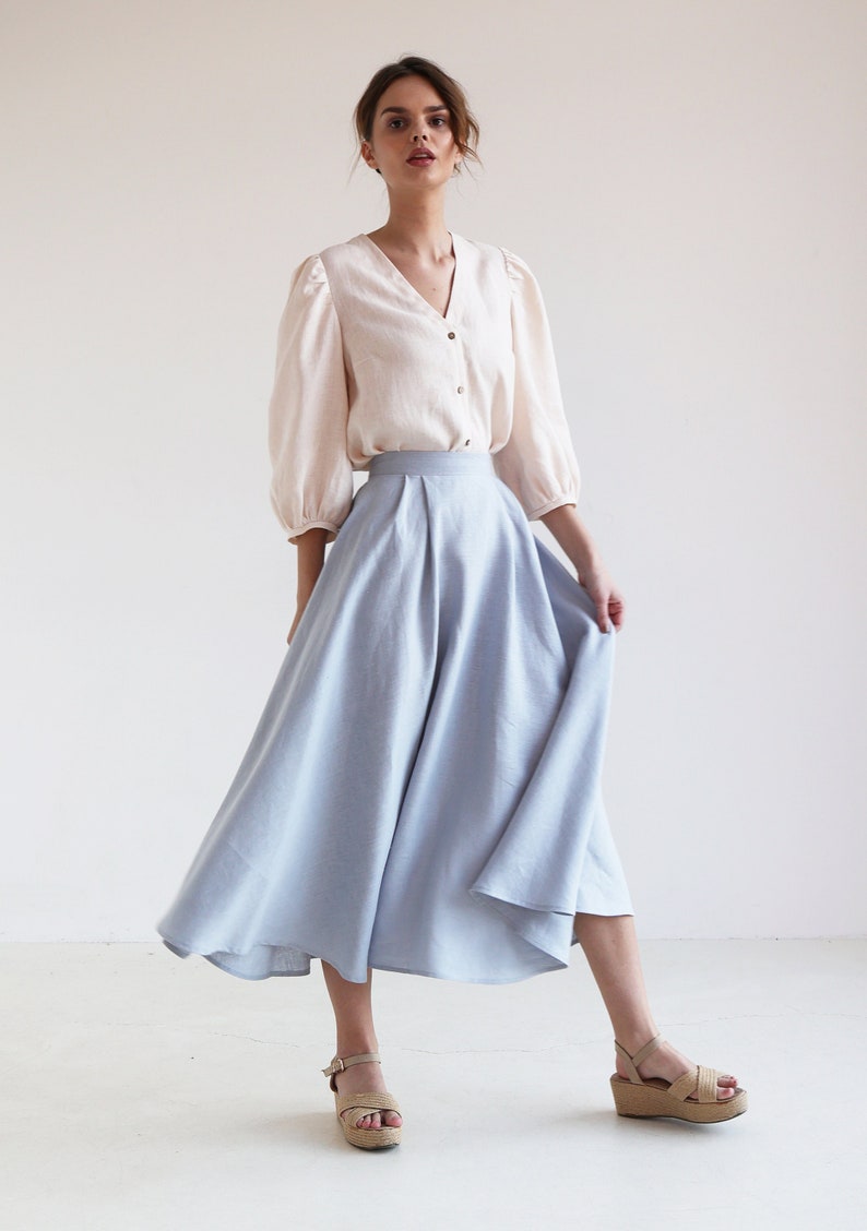 Half circle linen skirt EMILIA, Ankle length skirt for woman, Pleated linen skirt, Long flowy skirt, Folded summer skirt image 6