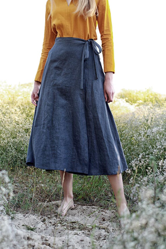 Black Linen Wrap-around Skirt | Linen fashion, Wrap around skirt, Linen  clothes