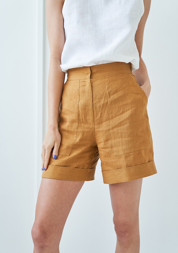 Khaki linen store shorts womens