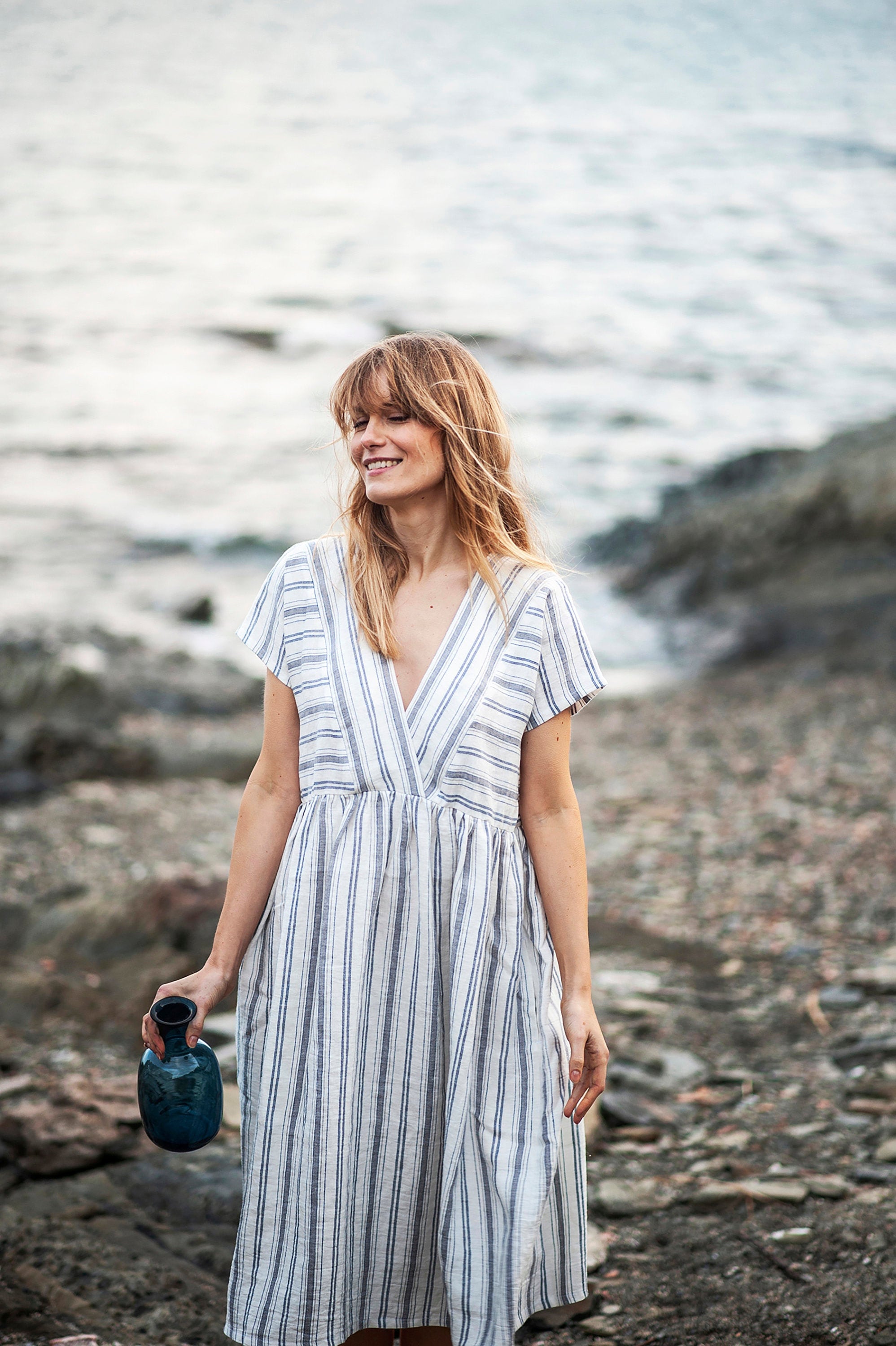 Striped Linen Dress VALENTINA Linen ...