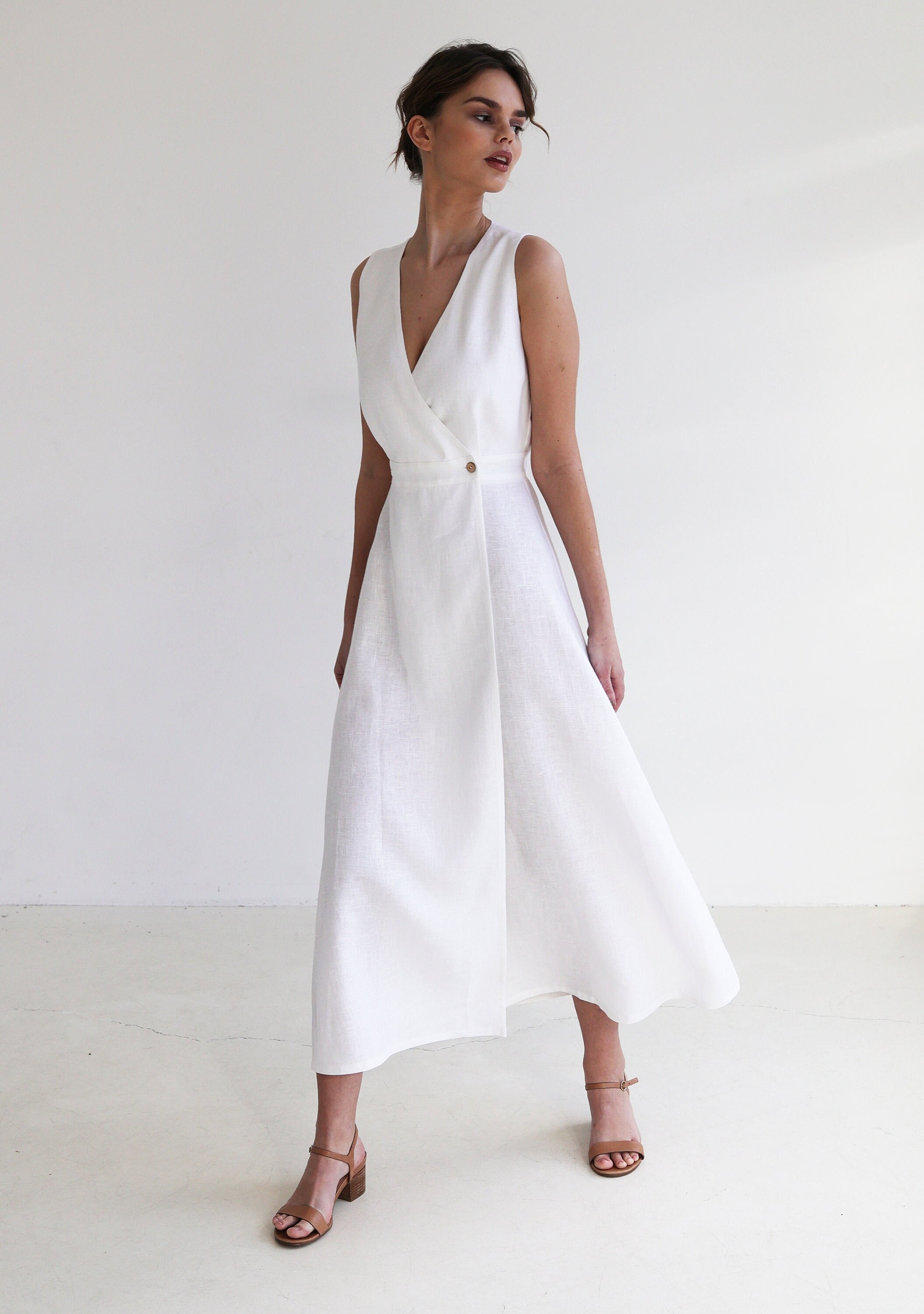 Linen Maxi Dress RIVIERA, Long Sleeveless Dress, White Linen Wrap