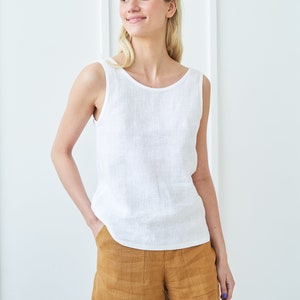 Mustard linen top LEIGH, Linen tank top, Tank tops for woman, Linen sleeveless top, Linen clothing Optic White