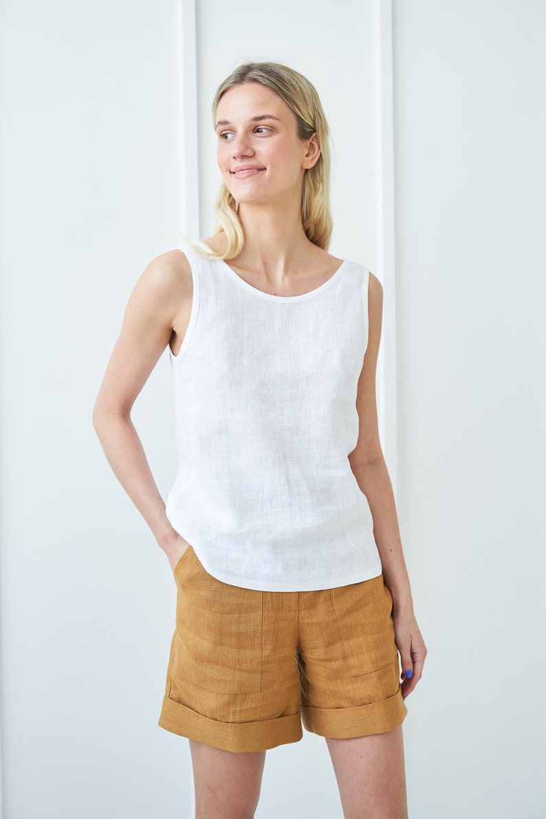 Mustard linen top LEIGH, Linen tank top, Tank tops for woman, Linen sleeveless top, Linen clothing Optic White