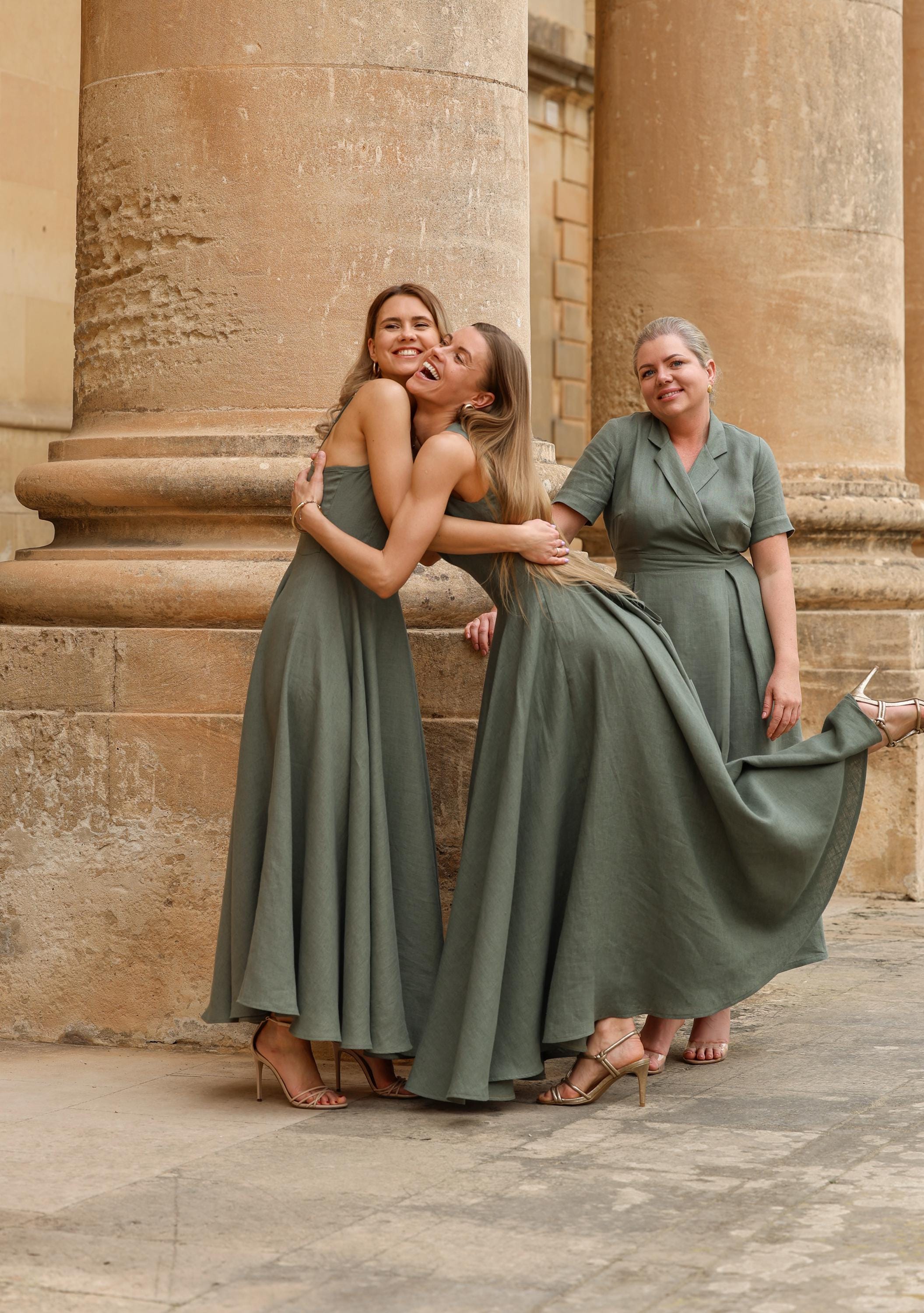 Linen Bridesmaid Dress WENDY: Maxi Corset Gown, Full Circle Skirt