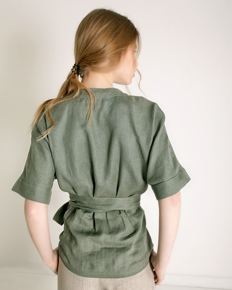 Wrap Linen Short Sleeve Shirt DENISE Linen Wrap Top With Etsy UK