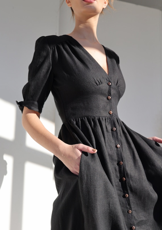 V-Neck Button Front Dress