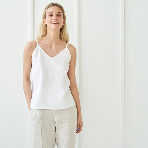 Linen Top IVY Linen Tank White Linen Tank Top Spaghetti - Etsy