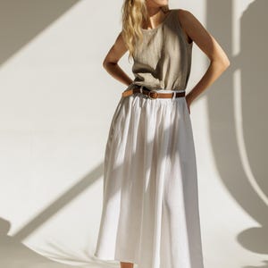Linen Maxi Skirt SAGE: Long Ruffled Skirt with Pockets