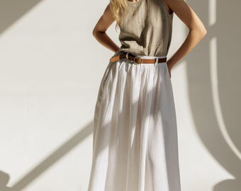 Linen Maxi Skirt SAGE, Long Linen Skirt With Belt, Linen