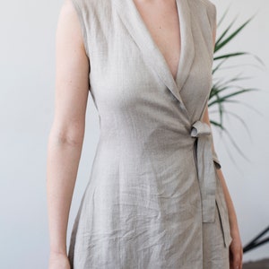 Wrap maxi dress SERENA, Linen wrap dress, Sleeveless linen dress image 5