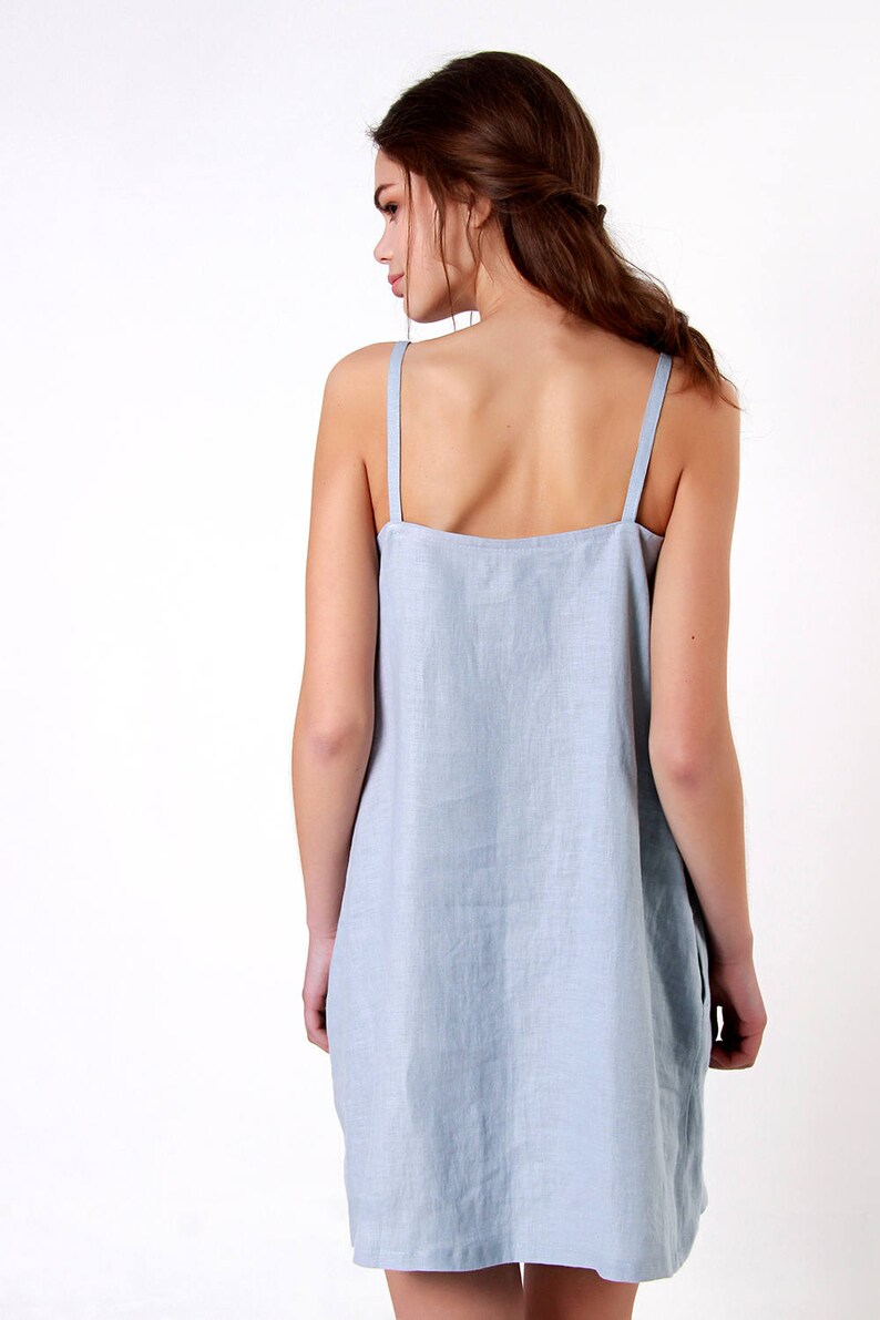 Loose Linen Dress Bluish Grey Linen Dress Linen Dresses for woman GIA dress Linen Tank Dress Linen Tunic Dress Spaghetti Strap Dress