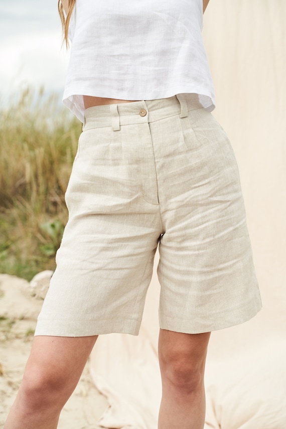 Madison maandelijks oud Linen Bermuda Shorts GEMMA Linen Shorts for Woman High Waist - Etsy