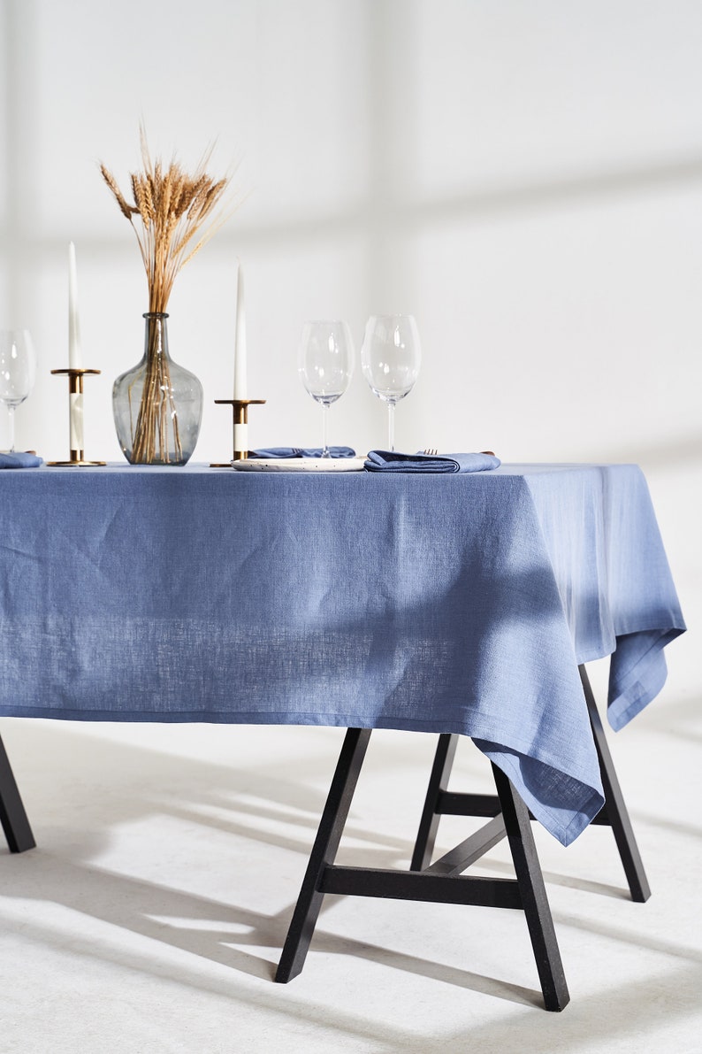 Linen tablecloth with mitered corners, Softened linen table cover, Rectangular, Square tablecloth, Linen tablecloth in various colors, size image 8