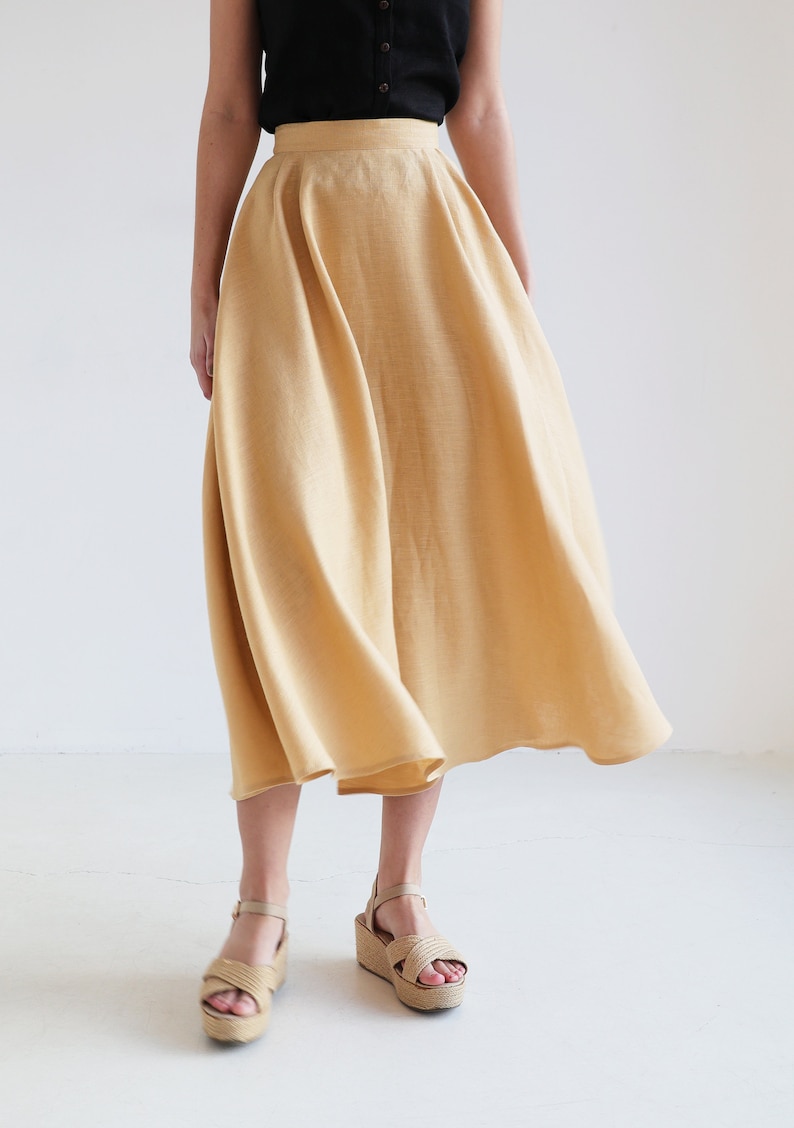 Half circle linen skirt EMILIA, Ankle length skirt for woman, Pleated linen skirt, Long flowy skirt, Folded summer skirt image 3