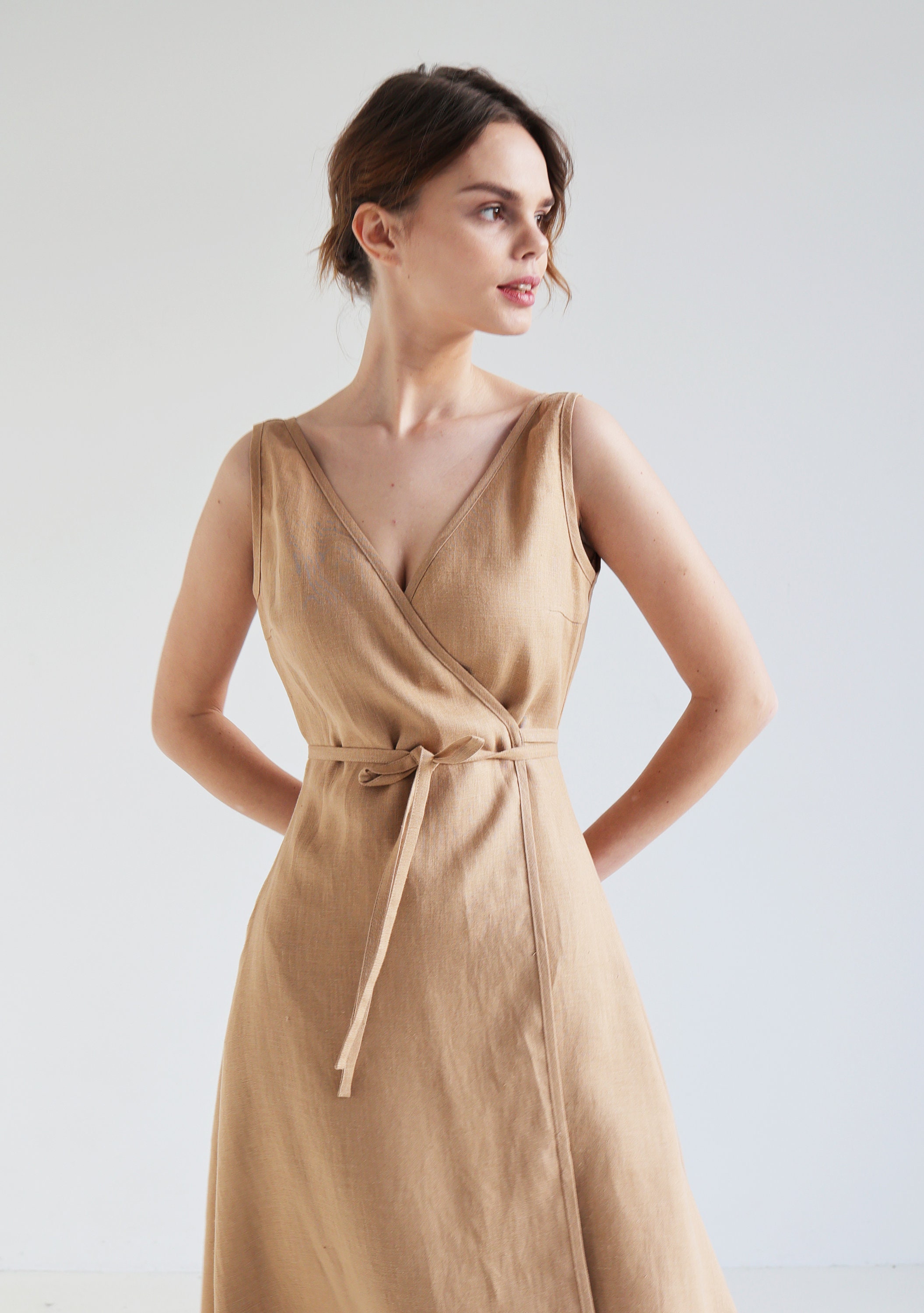 Linen Wrap Dress ROSIE: Sleeveless Fit & Flare Summer Dress Linen Wrap Dress ROSIE: Sleeveless Fit & Flare Summer Dress