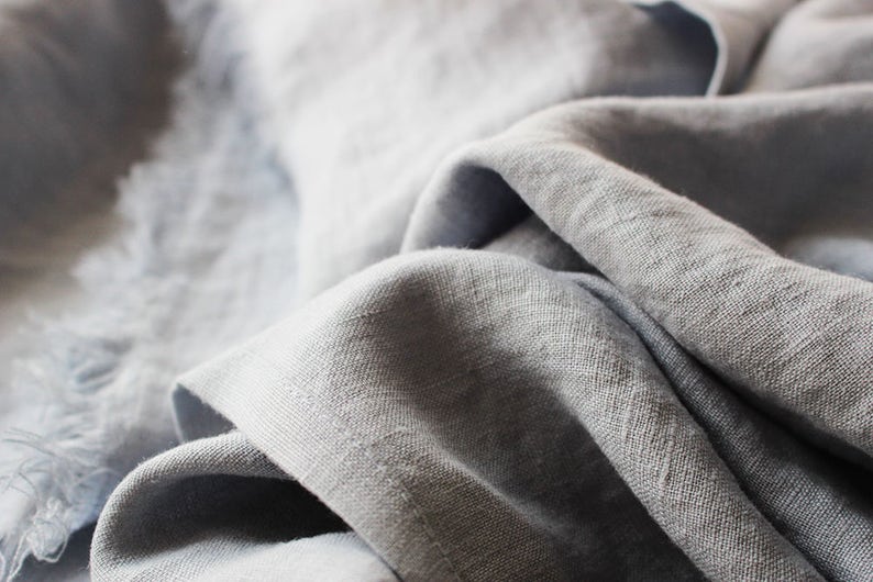 Bluish grey softened linen throw, Linen throw blanket, Light grey throw, Fringed throw blanket, Soft linen throws and blankets image 4