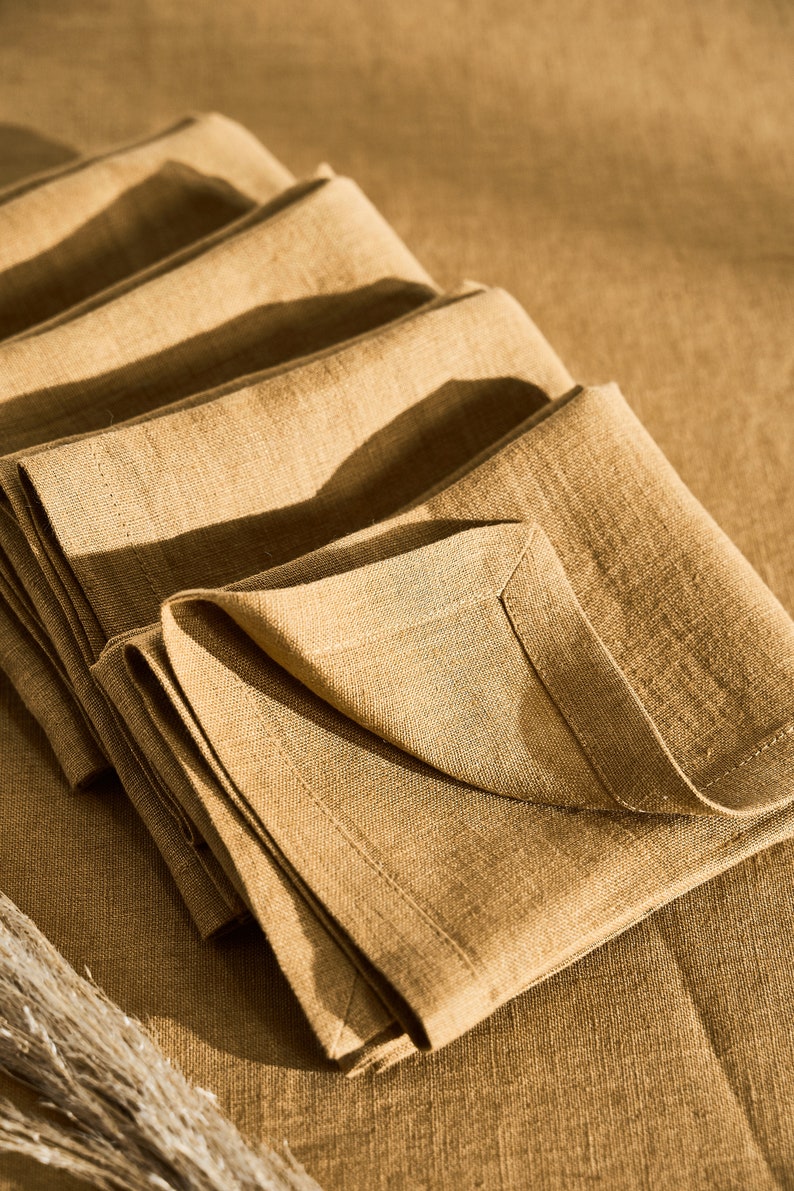 Linen napkins with mitered corners, Set of 4 linen napkins, Custom linen napkins, Cocktail napkins, Dinner napkins, Softened linen napkins image 3