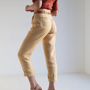 High waisted linen pants CHICAGO, Tapered linen pants, Linen pants for woman, Linen pants folded at the bottom, Vintage inspired pants image 4