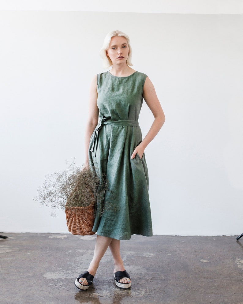 green linen maxi dress