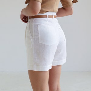 Shorts de lino de cintura alta SYDNEY, Shorts delanteros plisados, Shorts de lino clásicos para mujer, Shorts de lino suavizado, Shorts de verano con bolsillos imagen 5