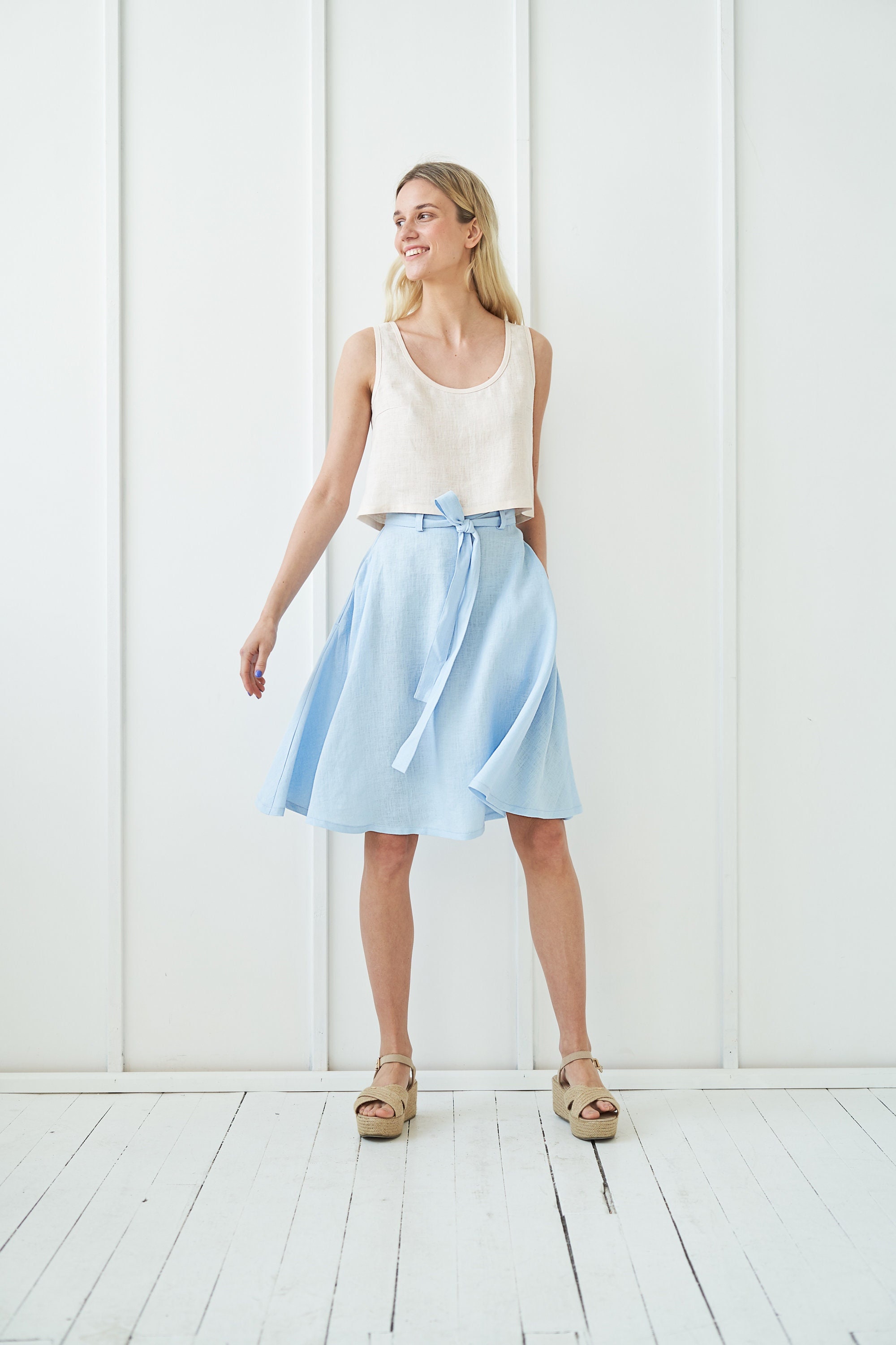 【I AM MARI】Keirin Silt Belted Skirt Reiss Belted Parachute Midi Skirt in Cream | REISS