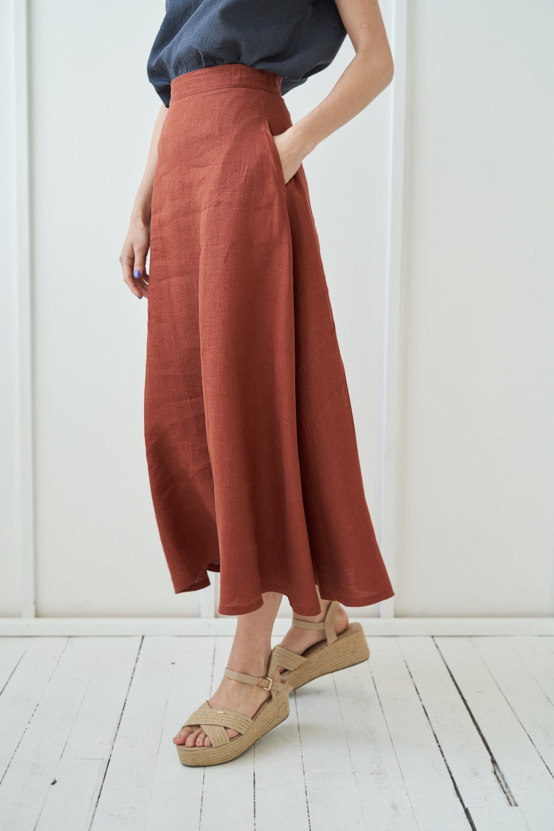 Ankle length linen skirt INDIA, Maxi linen skirt, White linen skirt, Linen skirt with pockets, Linen maxi skirt, Long linen skirt image 2